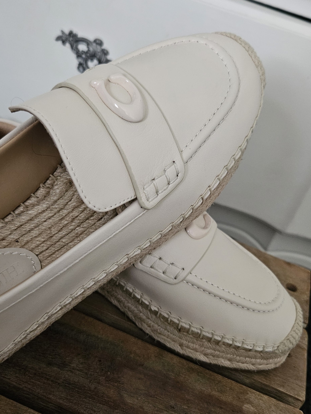 Coach Cream Espadrille Loafers with Signature C. Size: 6.5 - Picture 12 of 16